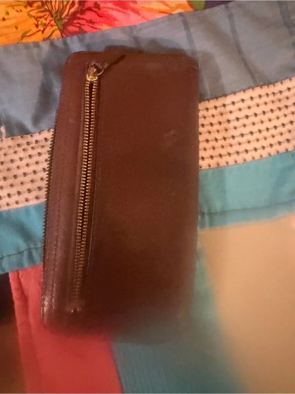 Fossil Brown Leather Zip-Around Wallet with Gold Logo